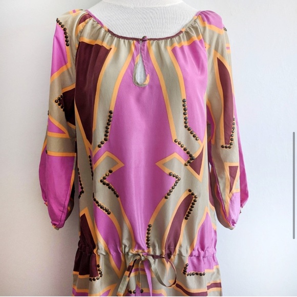 Antik Batik Silk Drop Waist Boho Lilac Shift Dress Size Medium - Picture 4 of 12